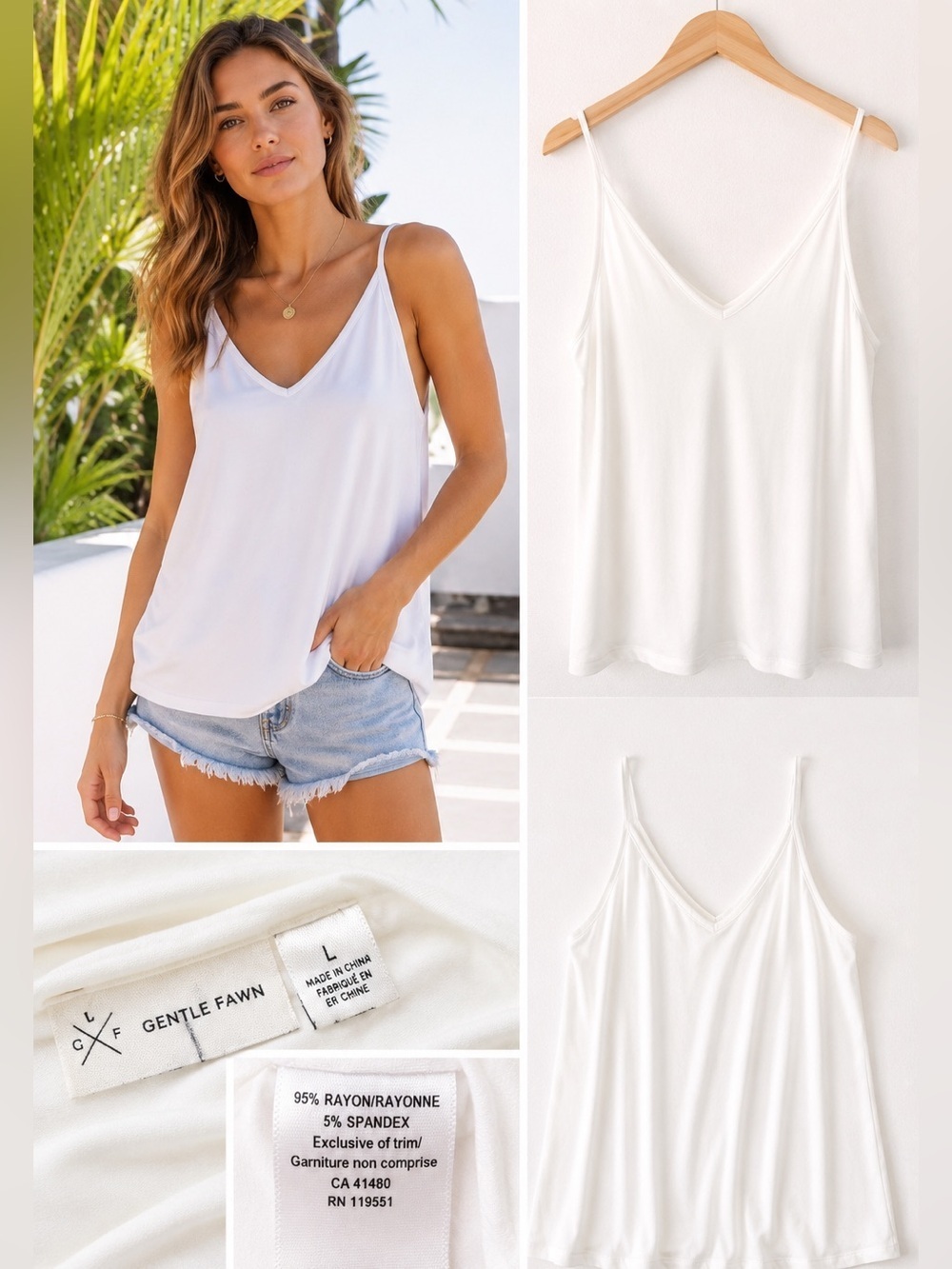 Gentle Fawn white V-Neck Tank Top Size Large | Ultra Soft